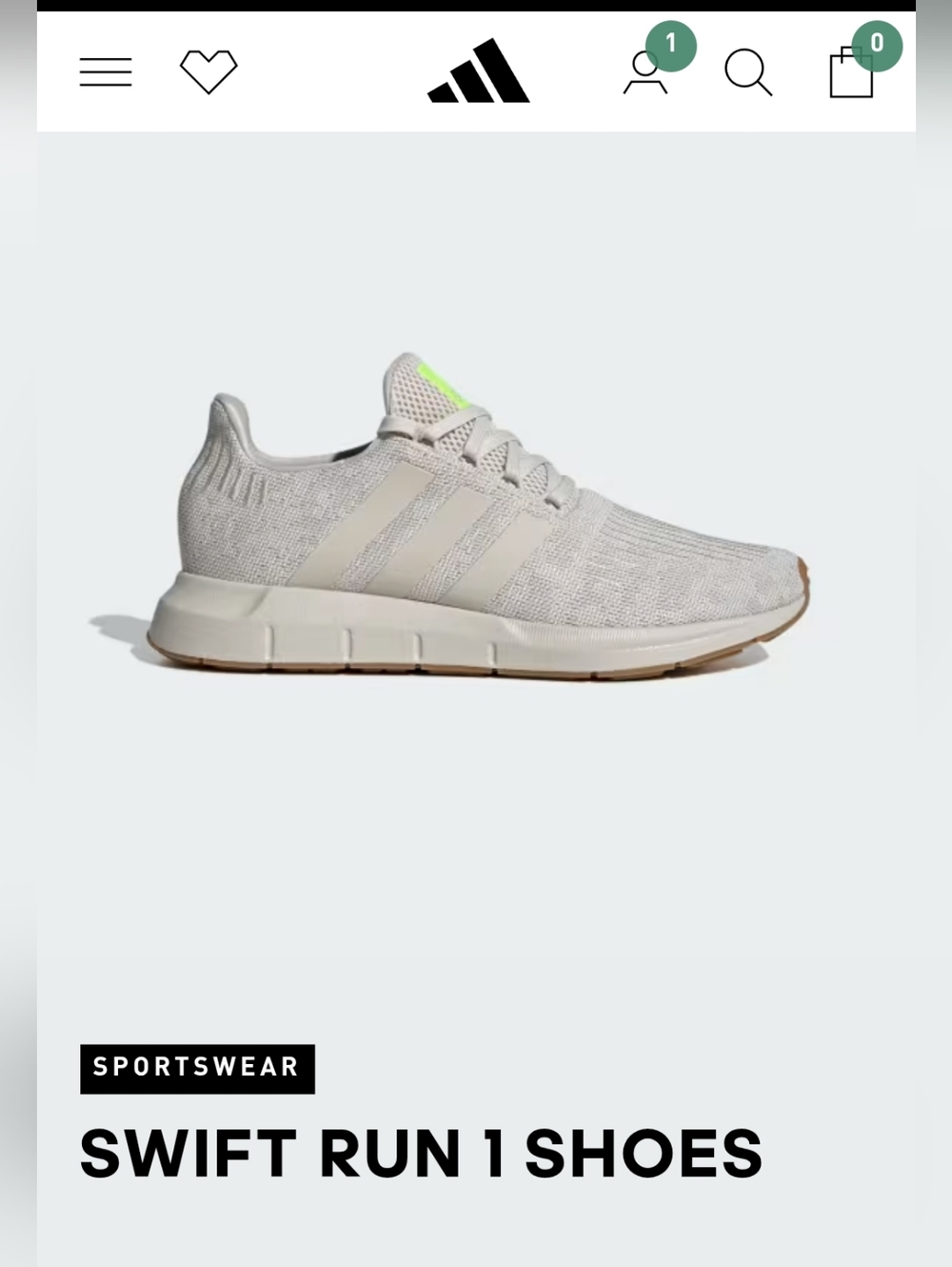 Adidas Swift Run 1 Shoes, 11.5, Like New